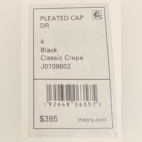 NWOT! Theory Pleated Cap Sleeve‎ Black Classic Crepe A-line Dress V-neck Size 4 - Picture 9 of 9